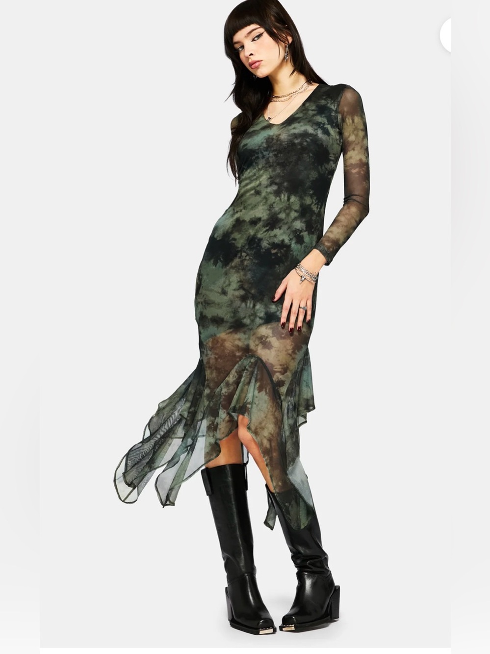 NWT Disturbia Nova Mesh Long Sleeve Tie Dye Maxi Dress size US 12